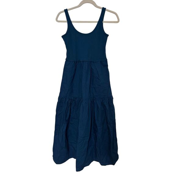 NWT J.Crew Tiered Mixy Midi Dress Seaport Blue Size Petite XS - Picture 3 of 7